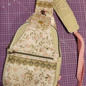 Chic Floral Backpack with Gold Details